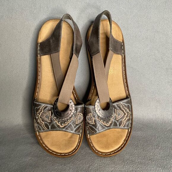 Women's Rieker Regina Sandals‎ Metal Embellishments Slip On Size 41/ US 9,5 Gray - Picture 2 of 11